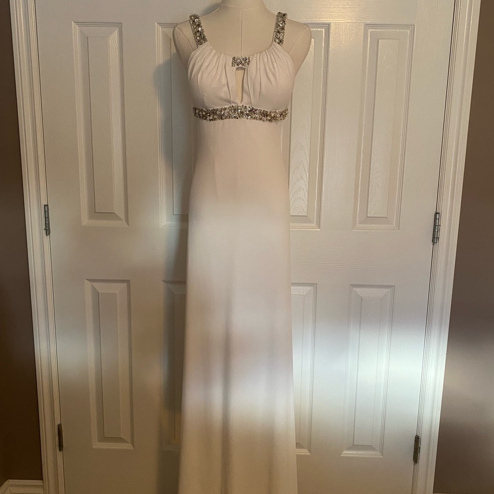 Chic White Maxi Dress with Silver Detailing